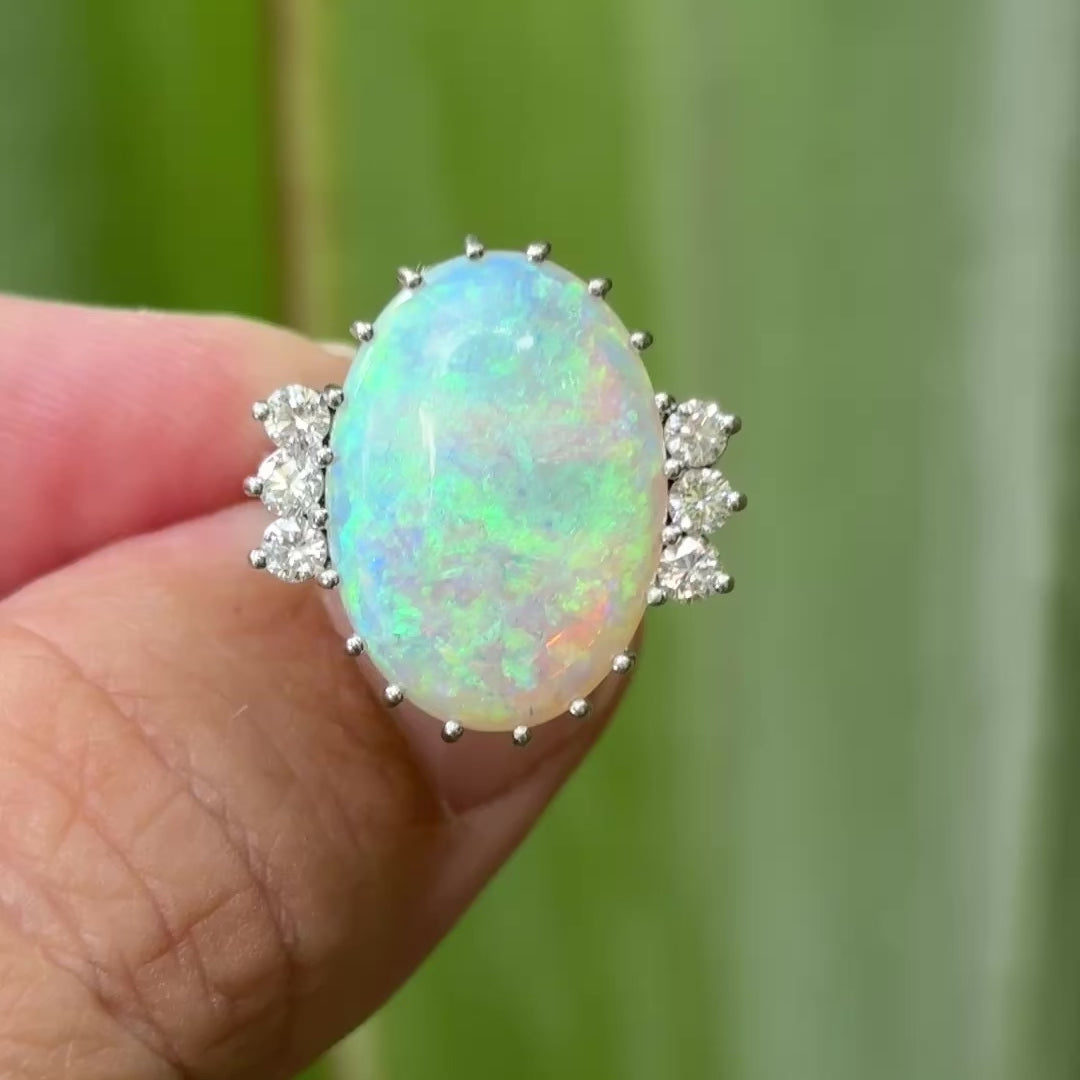 Vintage Mid-Century 6.70ct Crystal Opal Platinum & Diamond Ring