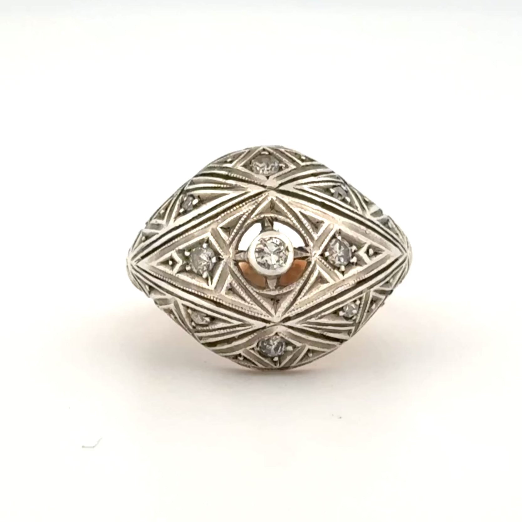 Antique Edwardian/ Art Deco 14k & Silver Diamond Dome Ring