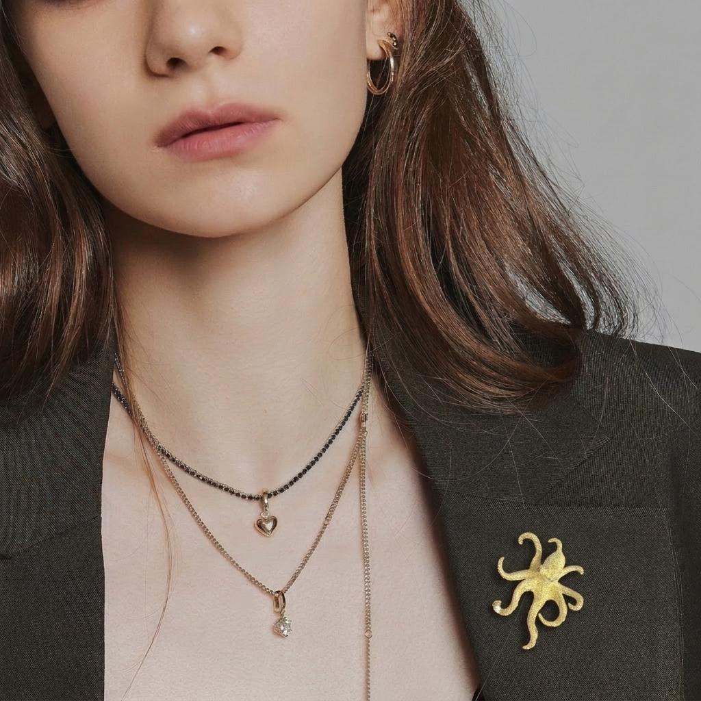 Pampillonia Octopus Brooch 18k Yellow Gold Ruby Diamond