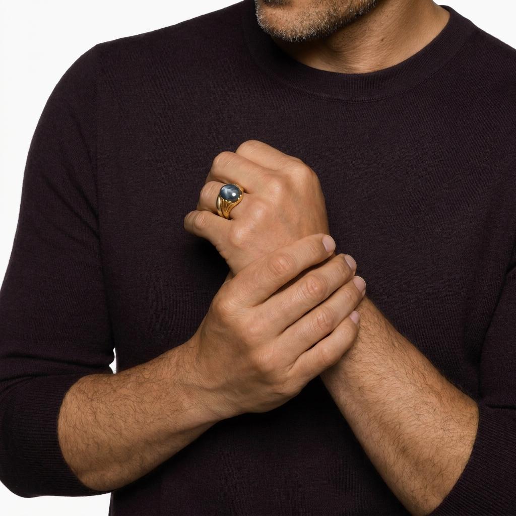 Unheated 13.65 Carat Sapphire Ring in Hand-Carved 23.6K Gold, Unisex