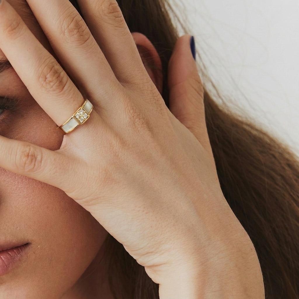 Mauboussin Diamond & Mother-of-Pearl Ring 18k Yellow Gold, French
