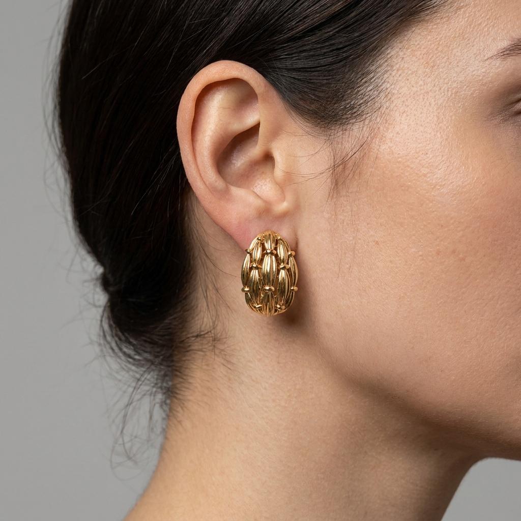 Tiffany & Co. 1992 18K Gold Woven Fluted Dome Clip Earrings